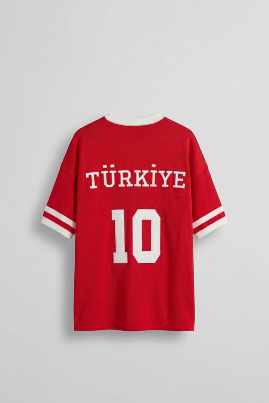 Unisex Oversize Premium Ay Yıldız Triko Forma T-Shirt Kırmızı