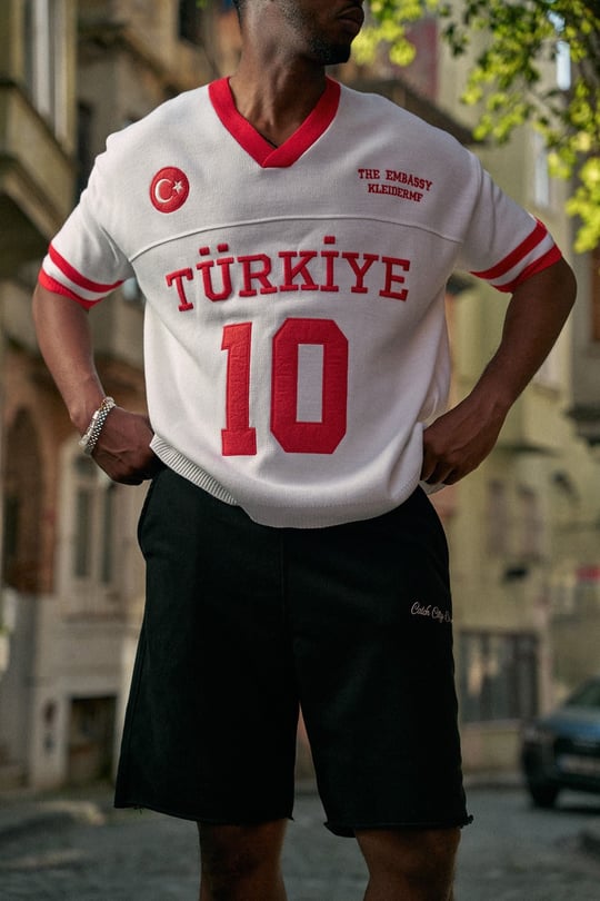 Unisex Oversize Premium Ay Yıldız Triko Forma T-Shirt Ekru