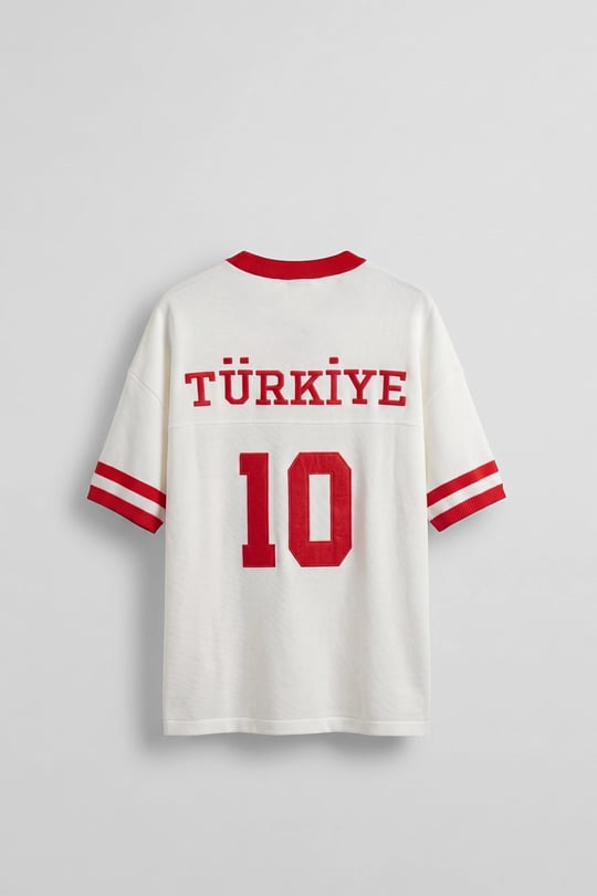 Unisex Oversize Premium Ay Yıldız Triko Forma T-Shirt Ekru