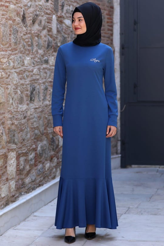 Azra Tesettür Elbise Mavi