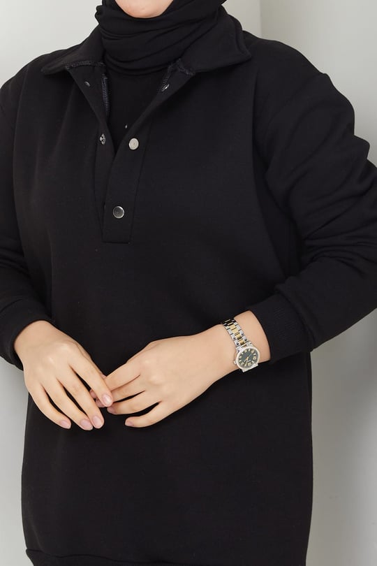 Çıkarılabilir Kapüşonlu 3 İplik Şardonlu Sweatshirt Siyah