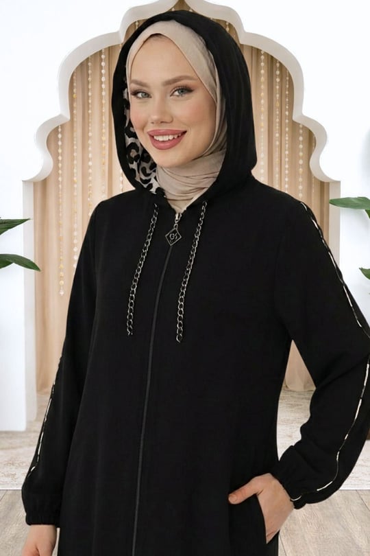 Elif Çıkarılabilir Kapüşonlu Ferace Siyah