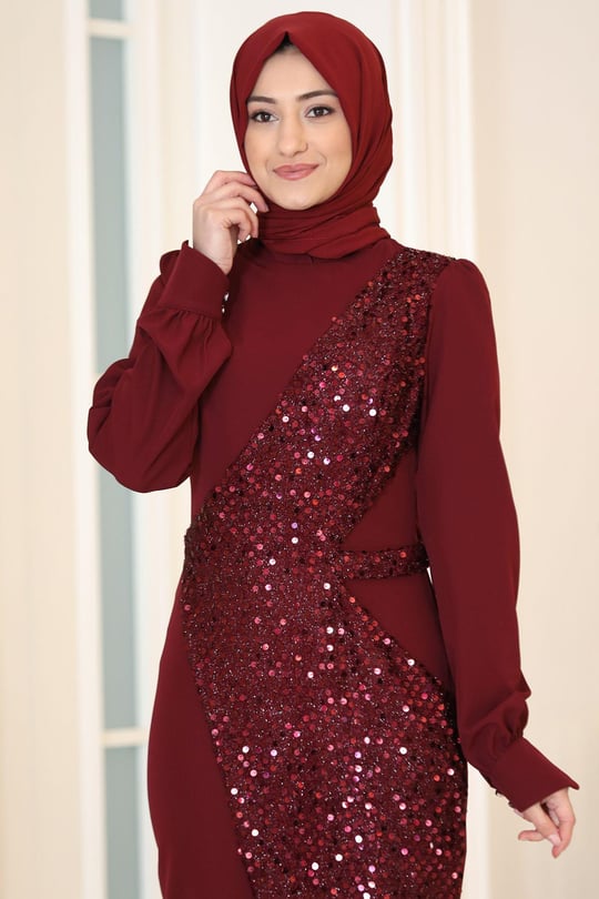 Hürrem Tesettür Abiye Bordo