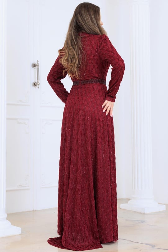 Lina Tesettür Abiye Elbise Bordo
