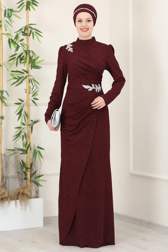 Masal Tesettür Abiye Bordo