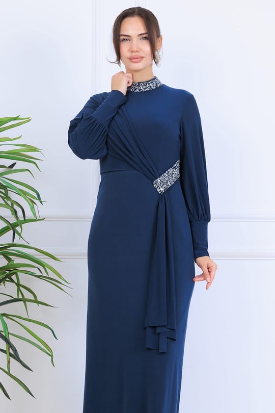 Melisa Sarkaçlı Tesettür Abiye İndigo