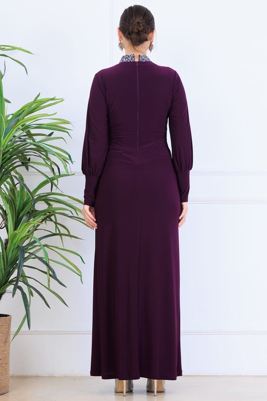 Melisa Sarkaçlı Tesettür Abiye Mürdüm