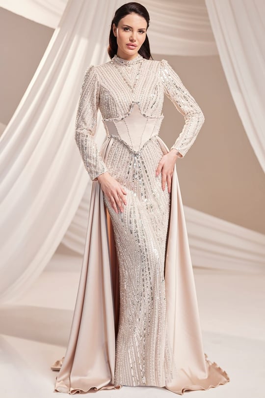 Royal Tesettür Abiye Bej