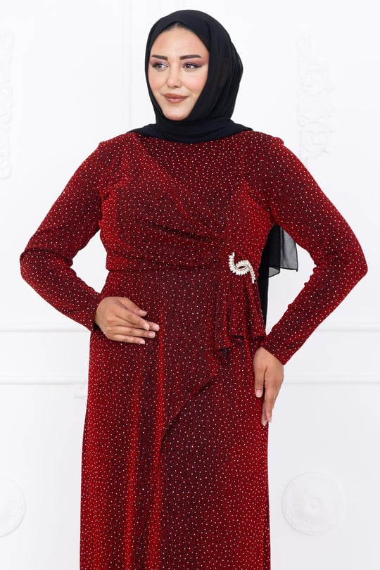 Roza Tesettür Abiye Bordo