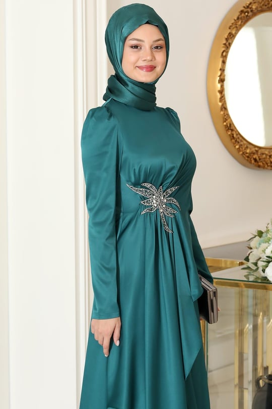 Roza Tesettür Abiye Zümrüt