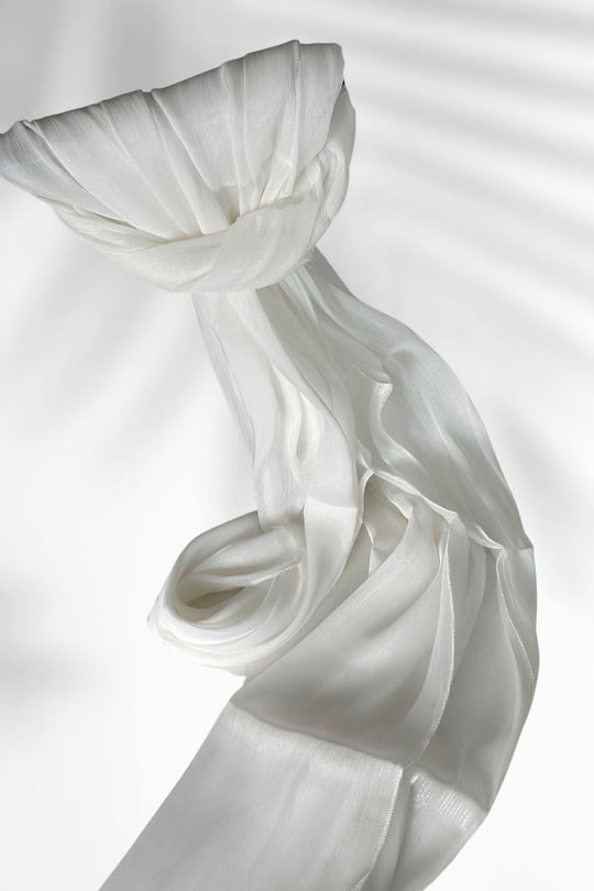 Saten Dokulu Janjan Abiye Şal 75x180cm Beyaz