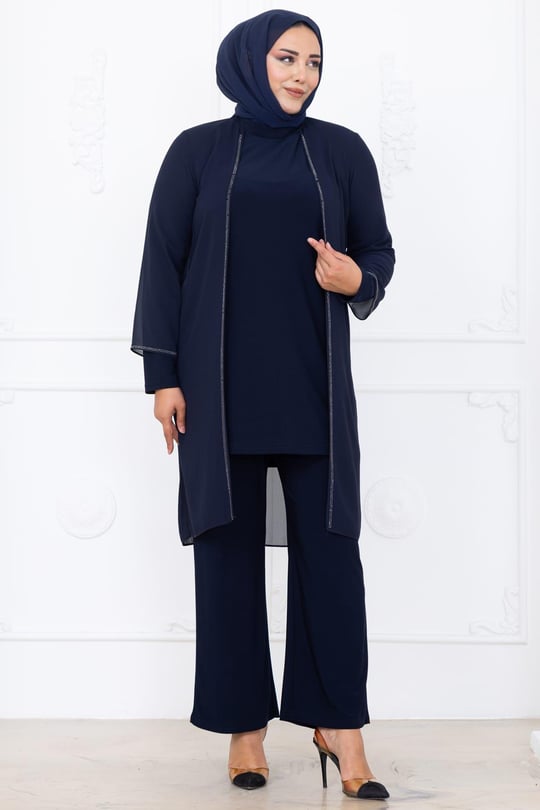 Sezen Tunik Pantolon İkili Tesettür Takım Lacivert