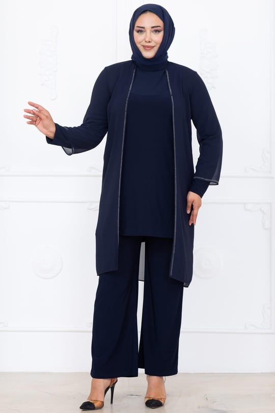 Sezen Tunik Pantolon İkili Tesettür Takım Lacivert