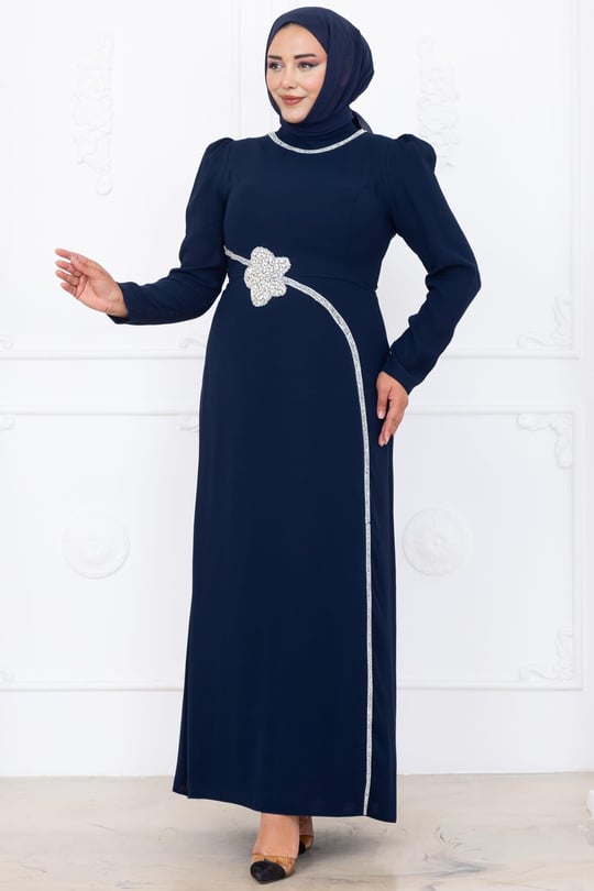 Zühre Tesettür Abiye Lacivert