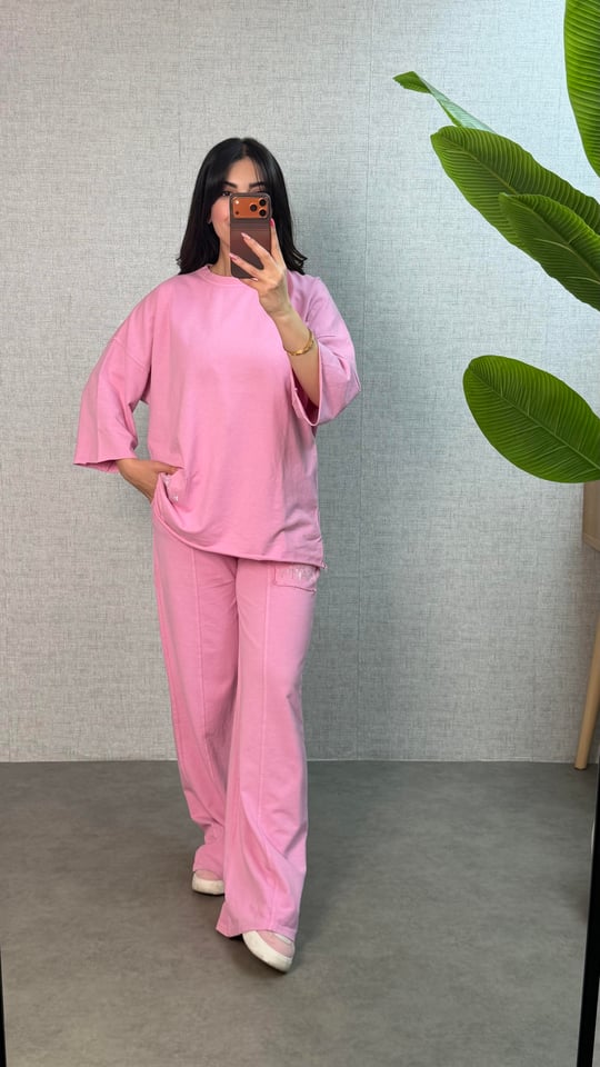 Happy Pembe Taş Detay Yıkamalı İkili Takım