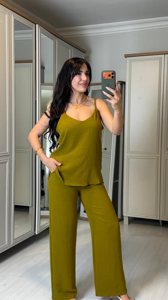 Laura Yağ Yeşili İp Askılı Aerobin İkili Takım