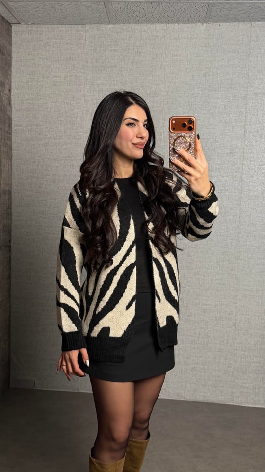 Lis Siyah Zebra Desen Hırka