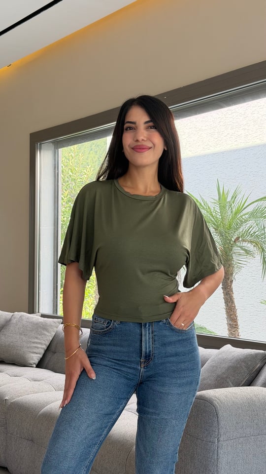 Losi Haki Yeşil Yarasa Kol Bluz