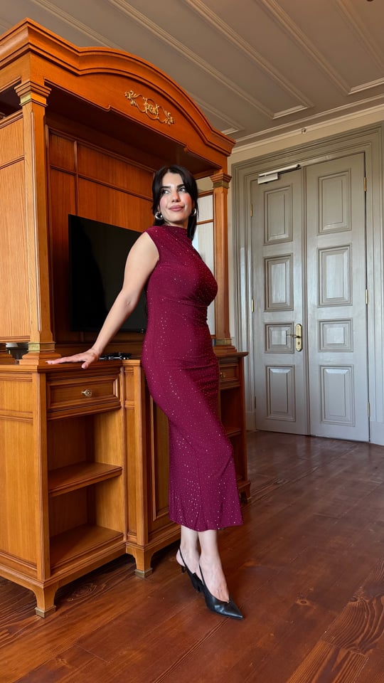 Nella Bordo Taşlı Sandy Elbise