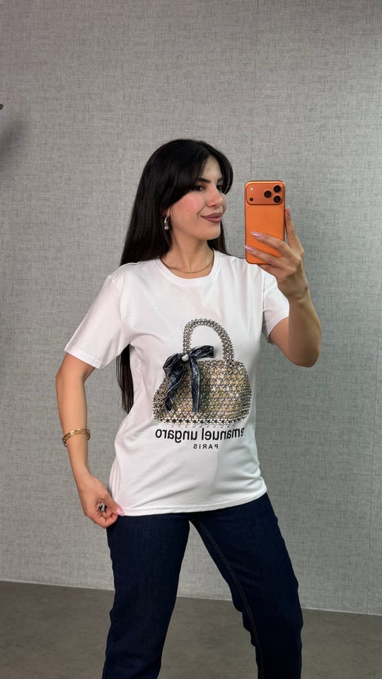 Pena Beyaz Tasarım Taşlı Tişört