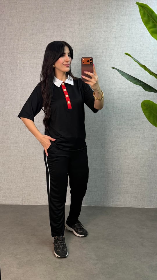 Ravi Siyah Poplin Garnili İkili Takım