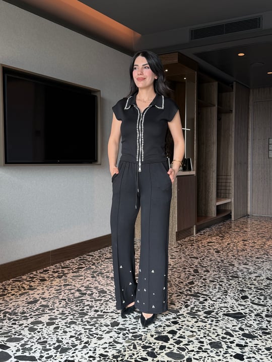 Rita Siyah Tasarım Taşlı İkili Takım