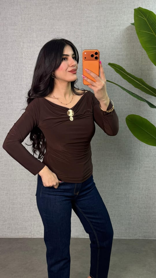 Sany Kahverengi Gold Tokalı Sandy Bluz