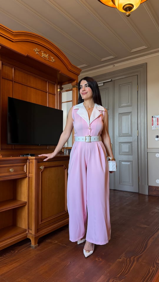Stella Pembe Garnili Şeritli Tulum