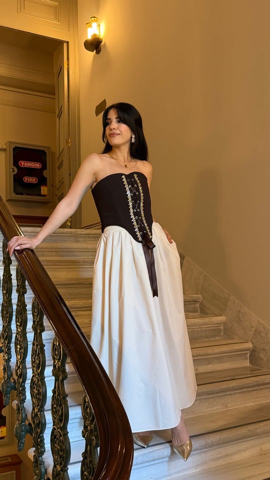 Verona Kahverengi Taşlı Korse Bluz
