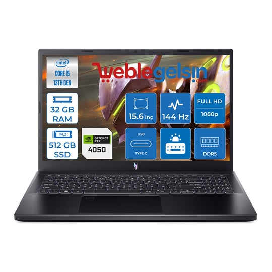 Acer Nitro V15 ANV15-51-57XV Intel Core I5 13420H DDR5 32GB 512GB SSD RTX4050-6GB Freedos  144HZ Fhd Taşınabilir Bilgisayar NHQNBEYF04