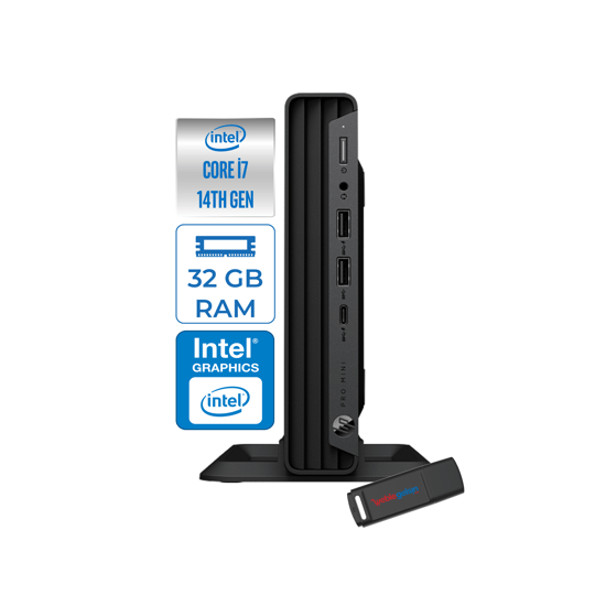 HPAll in One PCHp Pro Mini 400 G9 Intel Core İ7-14700T 32GB DDR5 256GB SSD Freedos Mini Masaüstü Bilgisayar 99H6W3ET11