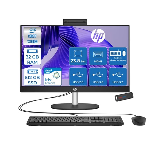 HPAll in One PCHp Proone 240 G10 Intel Core I7 1355U 32GB 512GB SSD 23.8 Fhd IPS Freedos All In One Bilgisayar 88T2W7ESW06