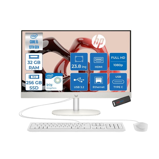 HPAll in One PCHp Proone 240 G10 Intel Core I5 1335U 32GB 256GB SSD 23.8 Fhd IPS Freedos Beyaz All In One Bilgisayar 6623Z2ET06
