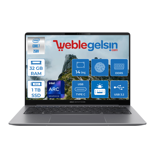 Asus Expertbook P5405CSA-WI7321TBS0D Intel Ultra 7 258V Aı 32GB 1TB SSD Arc 140V Freedos 14