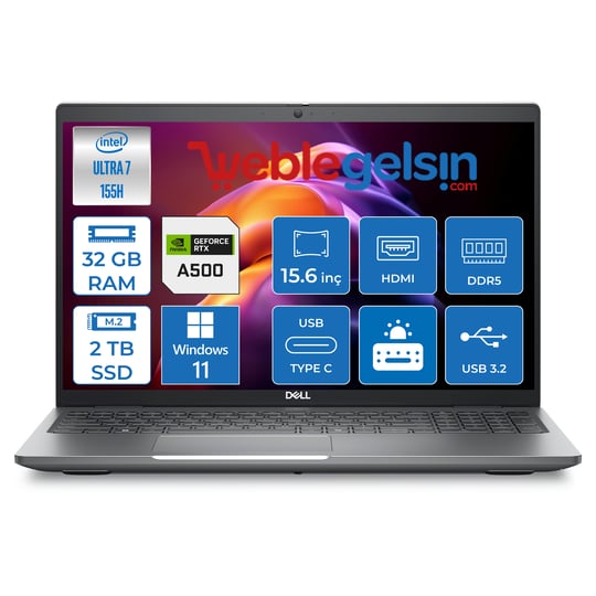 Dell Precısıon M3591 Intel Ultra 7-155H Vpro 32GB 2TB SSD RTXA500 4GB 15.6