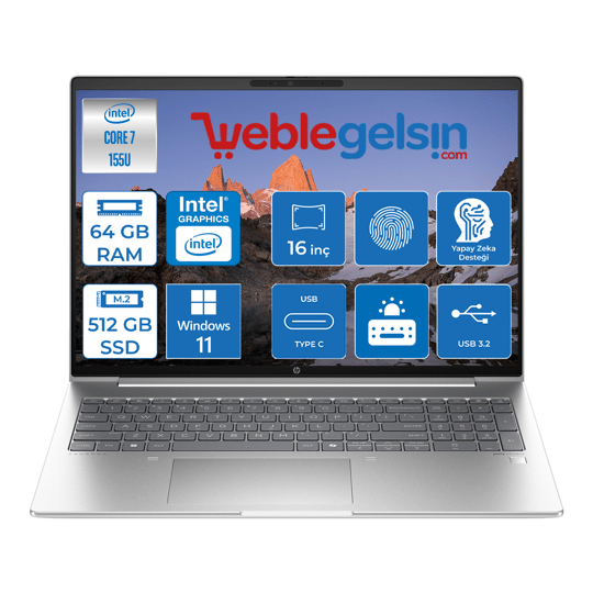 Hp Probook 460 G11 Intel Core Ultra 7 155U DDR5 64GB 512GB SSD Intel® Aı Boost 16