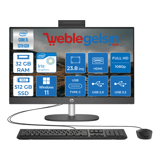 Hp Proone 240 G10 Intel Core I5 1335U 32GB 512GB SSD 23.8 Fhd IPS Windows 11 Home All In One Bilgisayar 88T2W5ES18