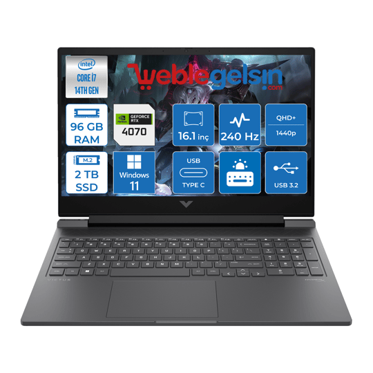 Hp Victus 16-R1012NT Intel I7-14700HX 96GB DDR5 2TB SSD 8GB/RTX4070 Windows 11 Home 16.1