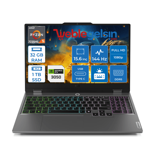 Lenovo Loq 15ARP9 Amd Ryzen 5 7235HS DDR5 32GB 1TB SSD RTX3050-6GB 300NITS 15.6