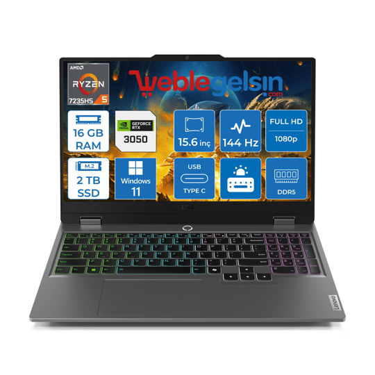 Lenovo Loq 15ARP9 Amd Ryzen 5 7235HS DDR5 16GB 2TB SSD RTX3050-6GB 300NITS 15.6