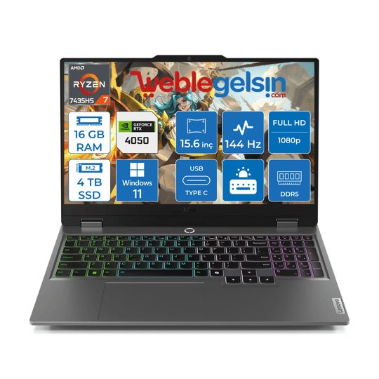 Lenovo Loq 15ARP9 Amd Ryzen 7 7435HS DDR5 16GB 4TB SSD RTX4050-6GB 300NITS 15.6