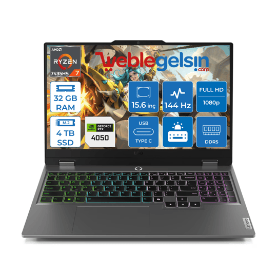 Lenovo Loq 15ARP9 Amd Ryzen 7 7435HS DDR5 32GB 4TB SSD RTX4050-6GB 300NITS 15.6