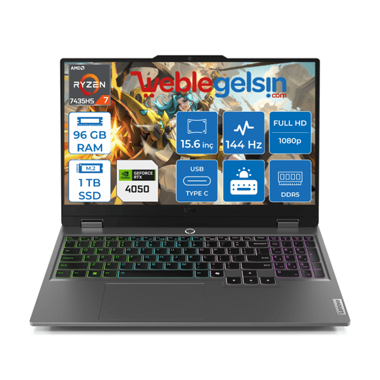 Lenovo Loq 15ARP9 Amd Ryzen 7 7435HS DDR5 96GB 1TB SSD RTX4050-6GB 300NITS 15.6