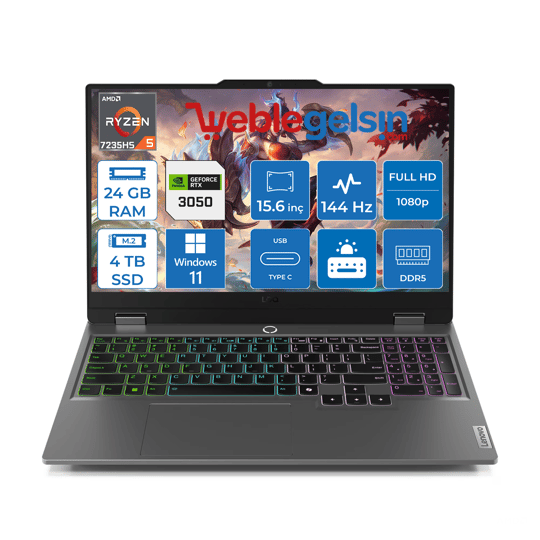 Lenovo Loq 15ARP9 Ryzen 5 7235HS 24GB DDR5 4TB SSD 6GB/RTX3050/95W 15.6