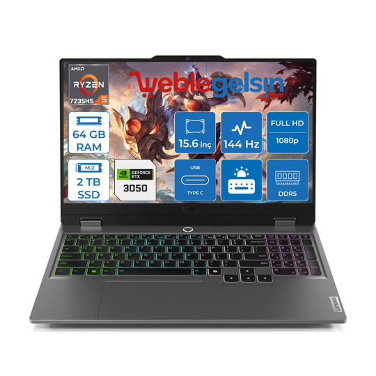 Lenovo Loq 15ARP9 Ryzen 5 7235HS 64GB DDR5 2TB SSD 6GB/RTX3050/95W 15.6