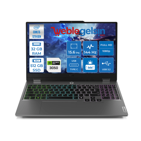 Lenovo Loq 15IAX9 Intel Core I5 12600HX 32GB DDR5 512GB SSD 6GB/RTX3050 Freedos 15.6