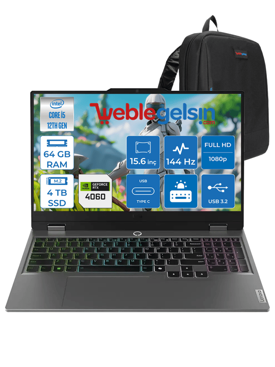 Lenovo LOQ 15IAX9 Intel i5 12450HX 64GB DDR5 4TB SSD RTX4060 8GB (105W) 15.6″ FHD Freedos 15.6
