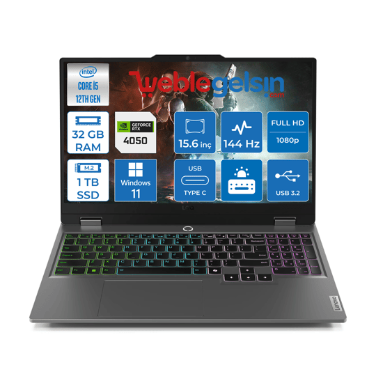 Lenovo Loq Intel Core I5 12450HX 32GB 1TB SSD RTX4050 6GB 105W Windows 11 Home 144HZ 300NİTS 15.6