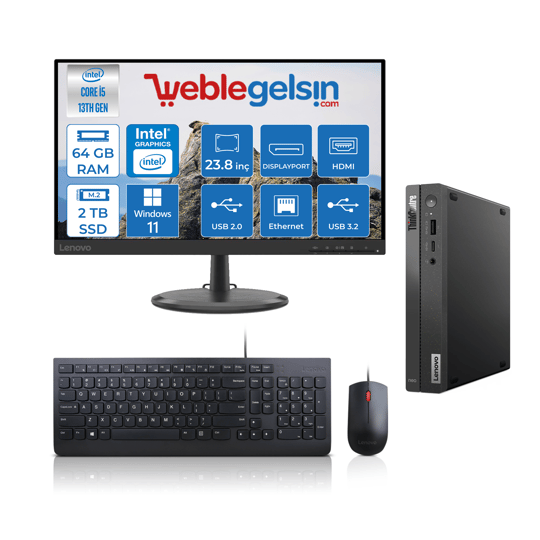 Lenovo Thinkcentre Neo 50Q Gen 4 Intel Core I5-13420H 64GB 2TB SSD 23.8 Inç Monitör Windows 11 Pro Mini Bilgisayar M12LN006KTRP19