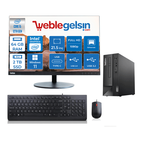 Lenovo Thınkcentre Neo 50S Sff Intel Core I5 12400 64GB 2TB M.2 Nvme SSD 21.5